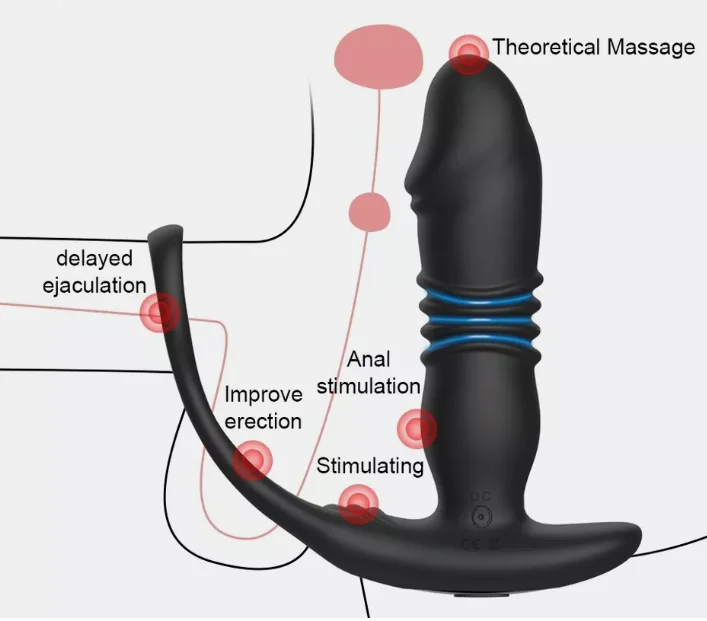 Thrusting Prostate Massager Butt Plug Double Cock Penis Ring