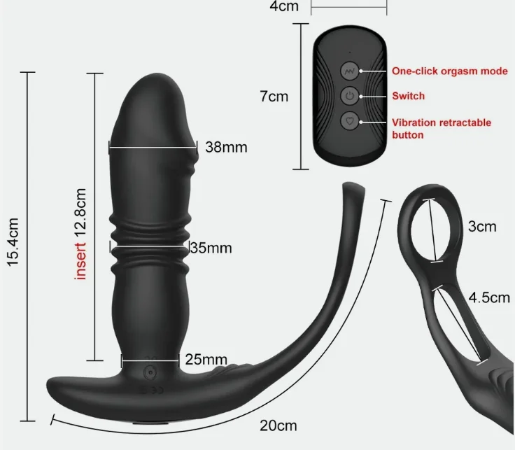 Thrusting Prostate Massager Butt Plug Double Cock Penis Ring