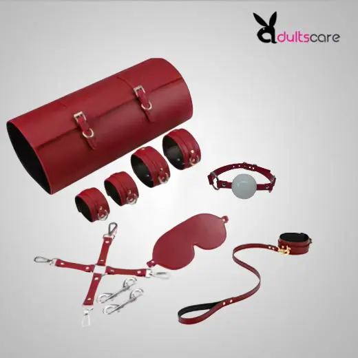 6 Pcs Red/Black Luxury Leather Bdsm kit