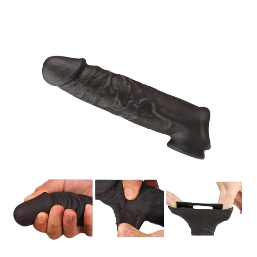 6.5 Inch Double Hole Black Silicone Penis Sleeve