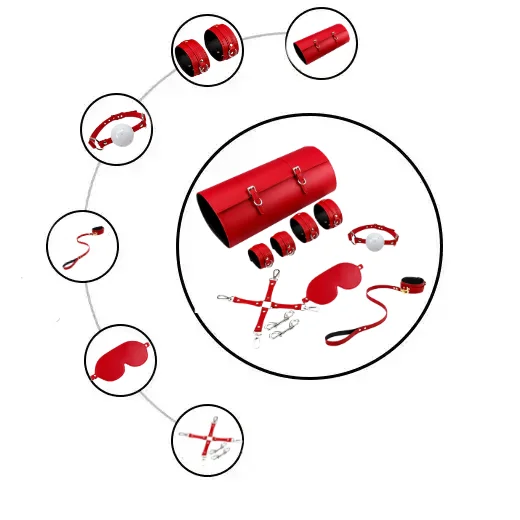 6 Pcs Red/Black Luxury Leather Bdsm kit