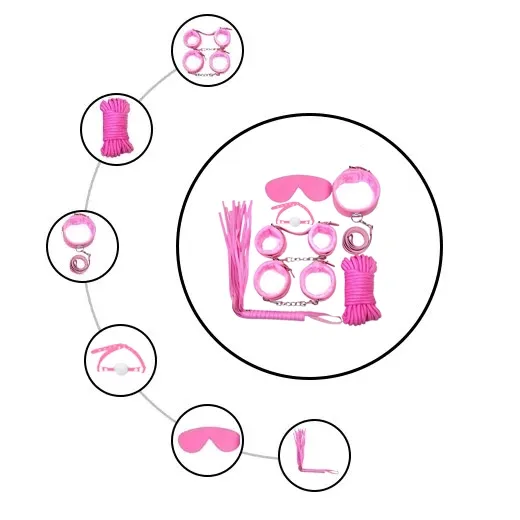 7 Pcs Pink Color Bondage Women Sex BDSM Restraint Set
