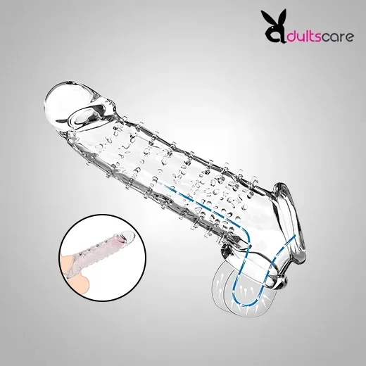 8 Inch Reusable Transparent Texture Men Penis Enlargement Sleeve