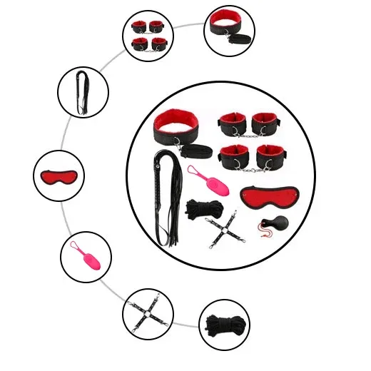 9Pcs Luxury Black/Red BDSM Kit