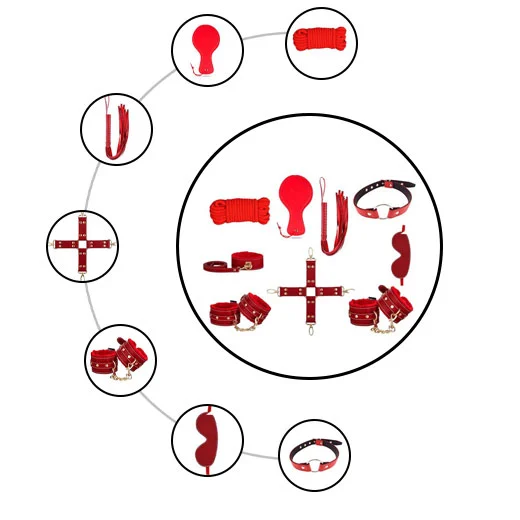 9Pcs Luxury Red BDSM Kit