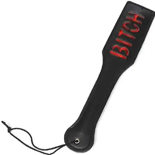 Adult Game BITCH PU Leather Hand Shank Whip (Pink & Black)