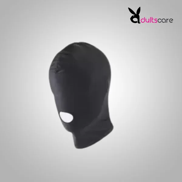 Bondage Bdsm Hood Fetish Locking Open Mouth Mask (Black)