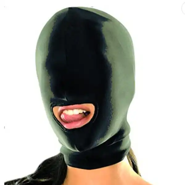 Bondage Bdsm Hood Fetish Locking Open Mouth Mask (Black)