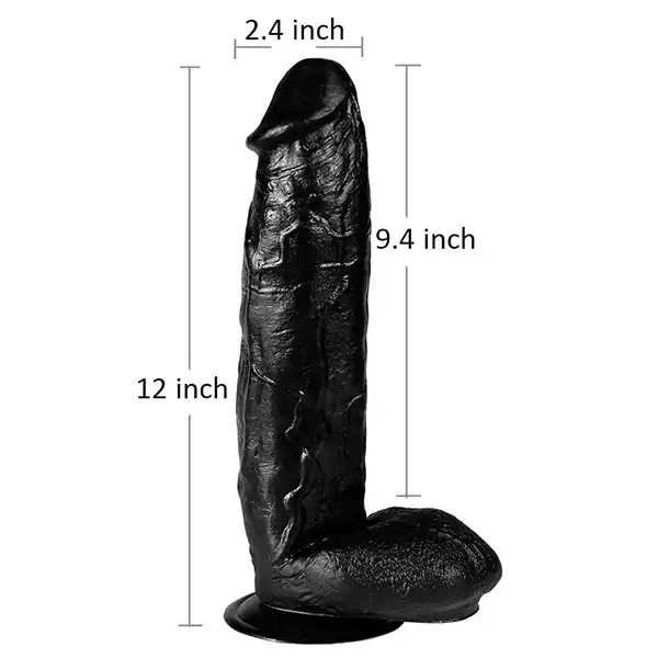 Black 12 Inch Premium Dildo, Waterproof Big Black Realistic Dildo