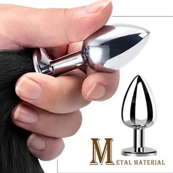 Black Fox Tail Stainless Steel Anal Plug