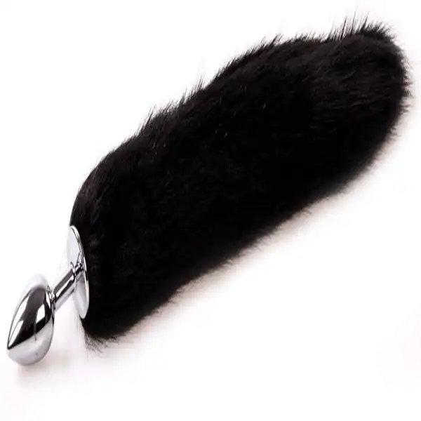Black Fox Tail Stainless Steel Anal Plug