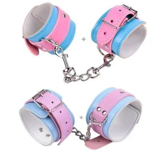 Bondage Restraints Blue & Pink PU Leather Hand Cuffs