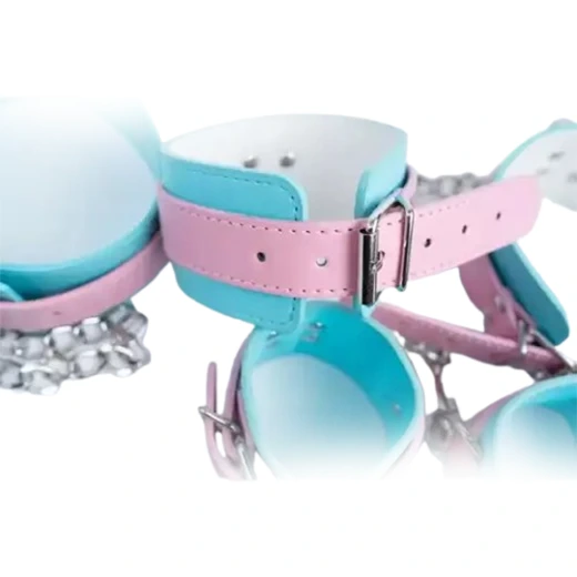 Bondage kit, handcuffs, ankle cuffs, collar and leash