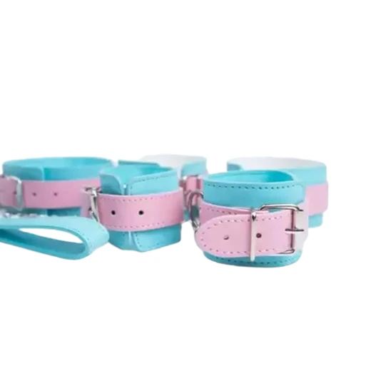 Bondage kit, handcuffs, ankle cuffs, collar and leash