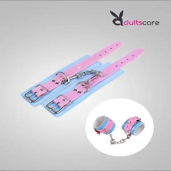 Bondage Restraints Blue & Pink PU Leather Hand Cuffs