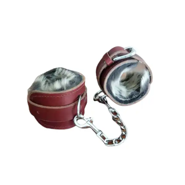 Brown Leather handcuffs with fur