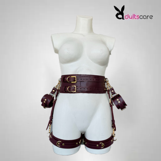 Leather Thigh Harness Set With Waist and Handcuffs