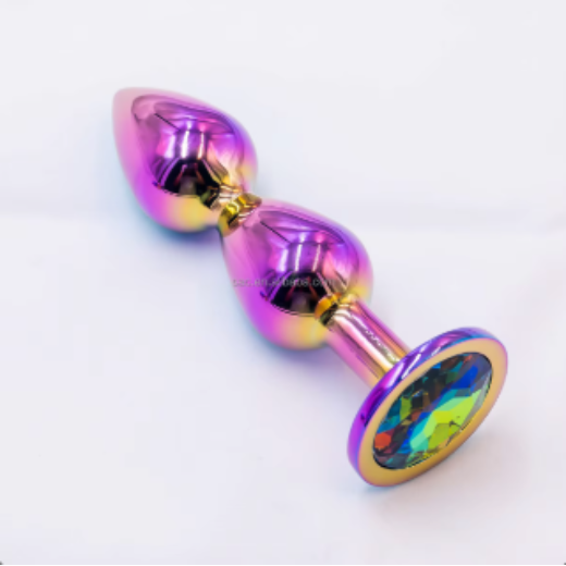 Colorful Metal 2 Beads Crystal Masturbation Anal Plug