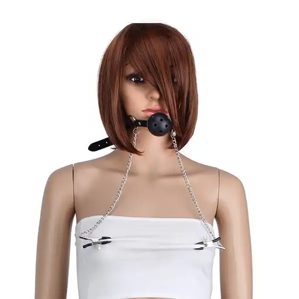 Couple Nipple Clamps Mouth Ball Gag Kit for Women