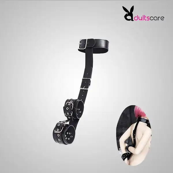 Leather Neck Collar to Hand Restraint Wrist Cuffs