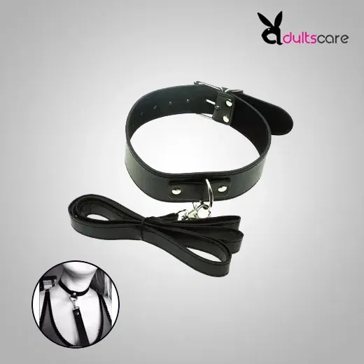 PU Leather BDSM Collar with Leash Fetish Bondage