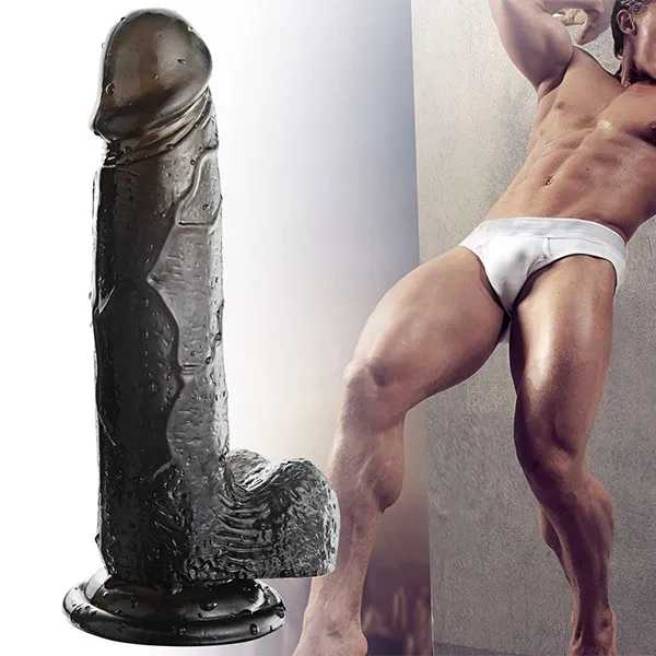 Realistic Jelly Dildo Adult Toy Black Dildo with Strong Suction With Belt
