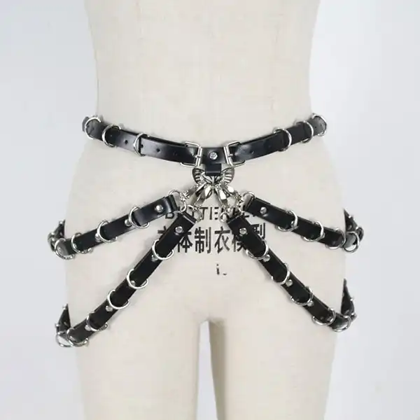 Romantic Body Harness Garter Belt With Metal Chain Waist Leg Cage