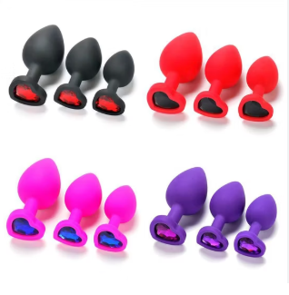 3PCS Silicone Anal Plug Training Kit with Heart Shaped