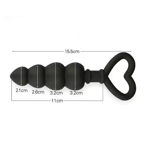 Silicone Black Heart-shaped Anal Bead Butt Plug