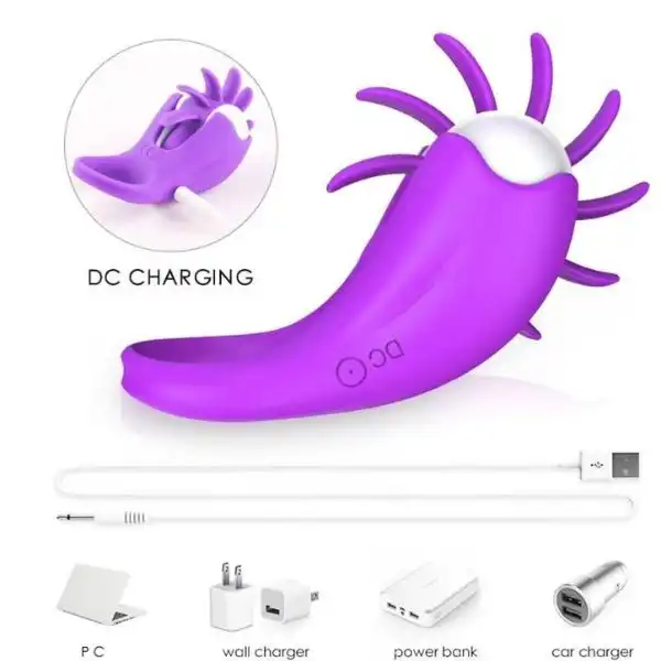 Vibrating Silicone Cock Ring with Rotating Tongue Clitoris for Man Couple