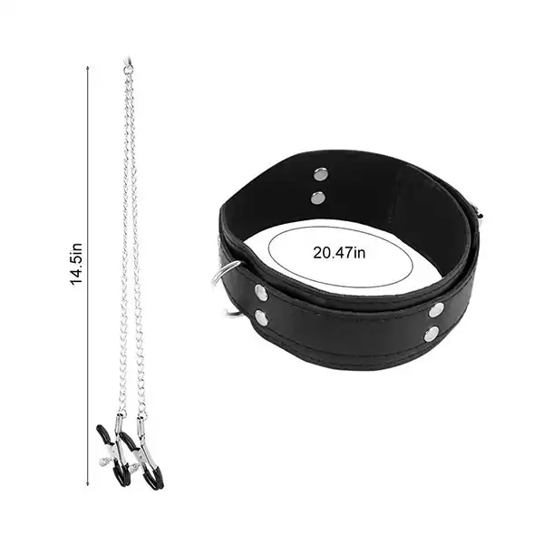 Slave Collar & Nipple Clamps Leather