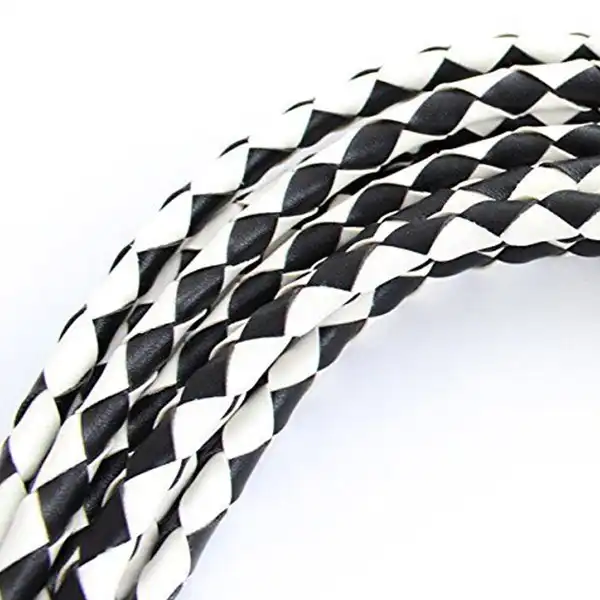 Soft Genuine Leather Flogger and Whips With Handle Floggers Black & White