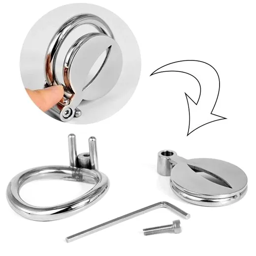 Stainless Steel Flat Chastity Cage Curve Ring Screw Locker