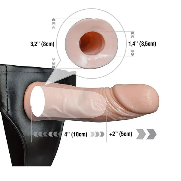 Vibrating Adjustable Hollow Strap-On Harness Flesh Dildo