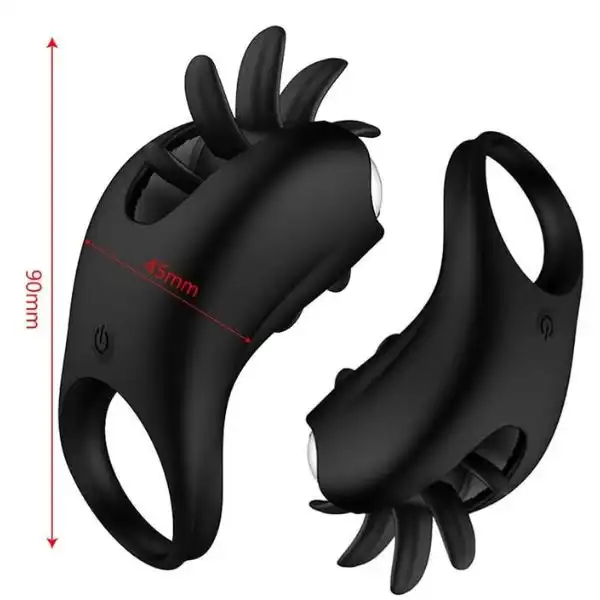 Vibrating Silicone Cock Ring with Rotating Tongue Clitoris for Man Couple