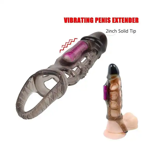 Vibrating Penis Extender with Cockring Reusable Condom Sleeve