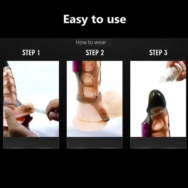 Vibrating Penis Extender with Cockring Reusable Condom Sleeve