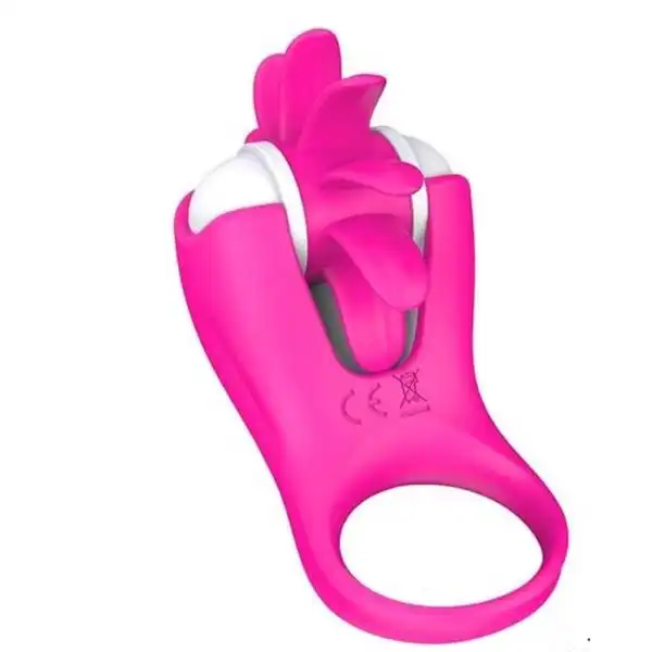 Vibrating Silicone Cock Ring with Rotating Tongue Clitoris for Man Couple