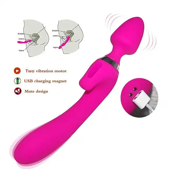 Dual Vibrators G-Spot Woman USB Rechargeable Magic Wand Massager