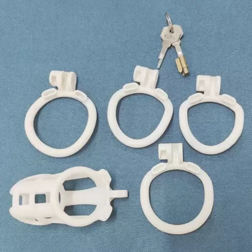 White Male Chastity Device with Adjustable 4 Rings