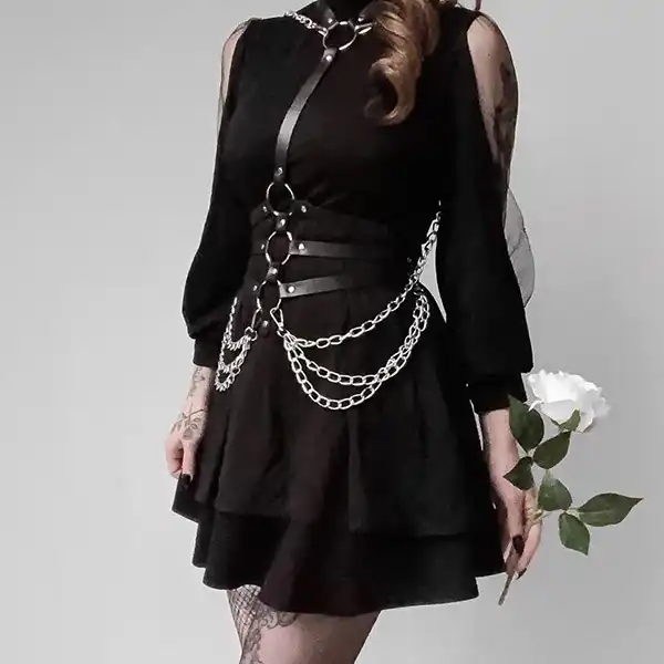 Women Sexy Leather Body Harness Bondage Chain Waist Belt Strap Corset Bustier