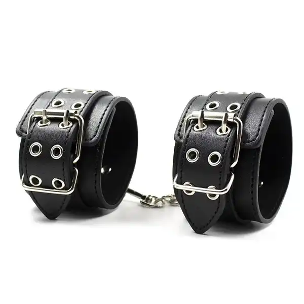 Fetish Black Leather Wrist Restraints Sexy Costume Cosplay Slave Hand Cuffs