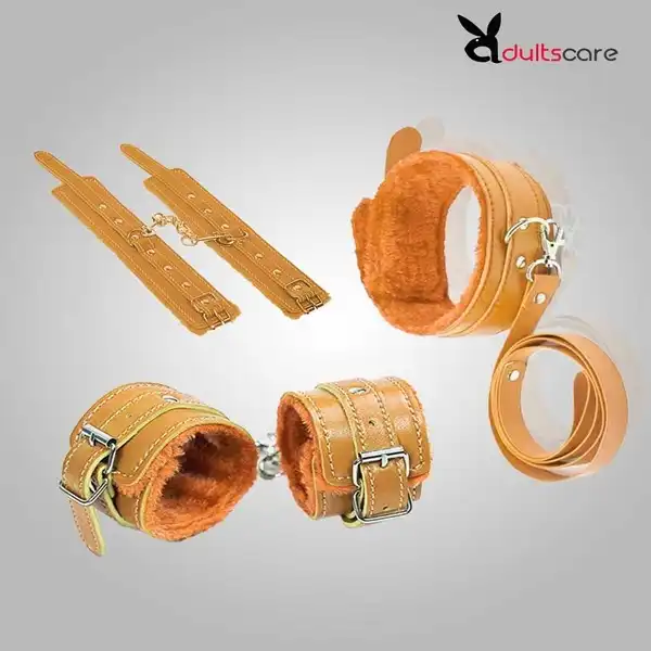 Yellow Luxury Dog Slave, Handcuff With Leg Spreader Ankle Cuffs Kit