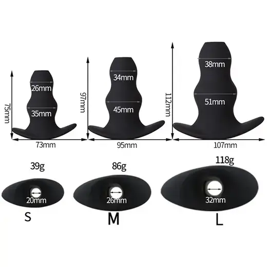 3 Pcs kit Soft Silicone Hollow Enema Butt Plug Prostate Massager