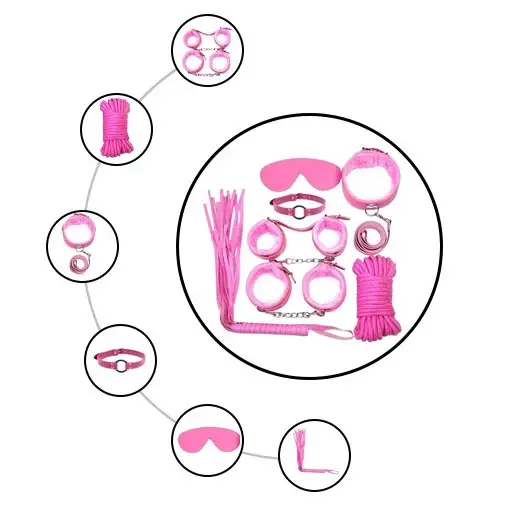 7 Pcs Pink Color Bondage Women Sex BDSM Restraint Set
