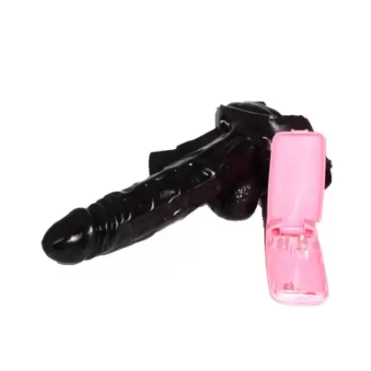 Black Hollow Strap on Dildo With Vibration & Balls