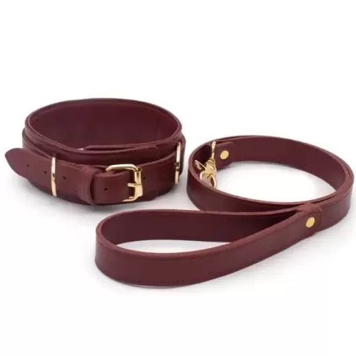Burgundy Bondage Leather Restraint Set, Cuffs, and Collar