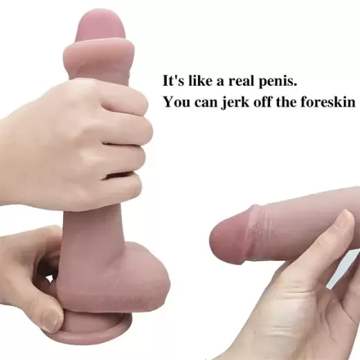 Realistic Dildo with Moving Foreskin & Dual Layered