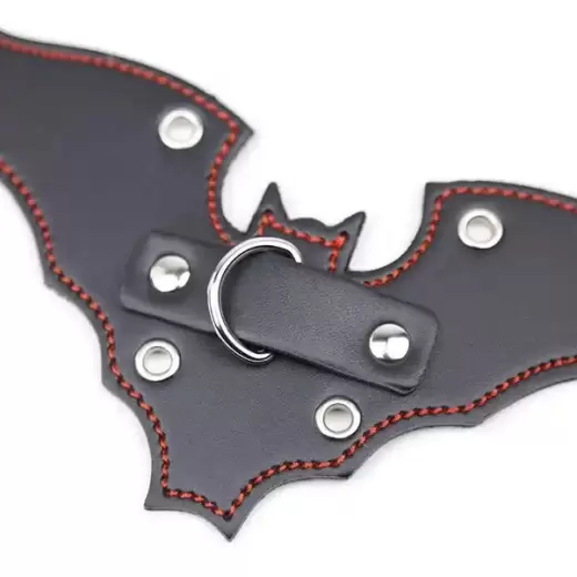 Genuine Leather Bat Shape Collar With Chain Leash