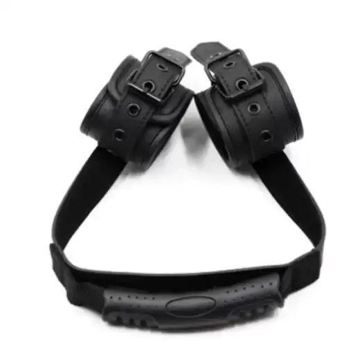 PU Leather Handcuffs With Traction Handle Fetish For Woman Couples